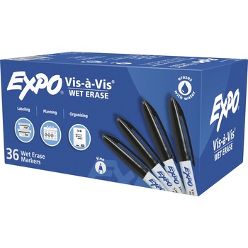 EXPO Vis-a-Vis Wet Erase Marker, Fine Bullet Tip, Black, 36/Pack