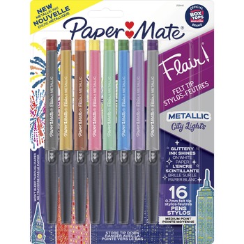 Paper Mate Flair Metallic Porous Point Pen, 0.7 mm, Assorted Ink and Barrel Colors, 16/Pack