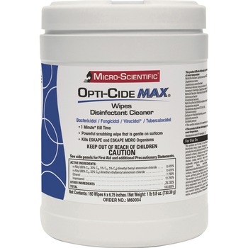 Opti-Cide Max Disinfectant Wipes, 6 x 6.75, White, 160/Canister, 12 Canisters/CT