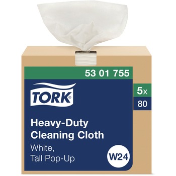 Tork Heavy-Duty Cleaning Cloth, 1-Ply, 8.46&quot; x 16.12&quot;, White, 80/Box, 5 Boxes/Carton
