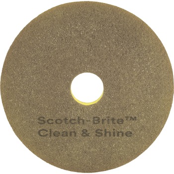 Scotch-Brite Clean and Shine Pad, 20&quot; Diameter, Yellow/Gold, 5/Carton