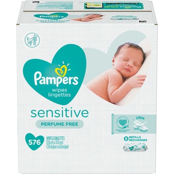 Pampers&#174; Sensitive Baby Wipes, White, Cotton, Unscented, 64/Pack, 9 Pack/Carton
