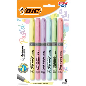 BIC Brite Liner Grip Pocket Highlighter, Assorted Ink Colors, Chisel Tip, Assorted Barrel Colors, 6/Pack