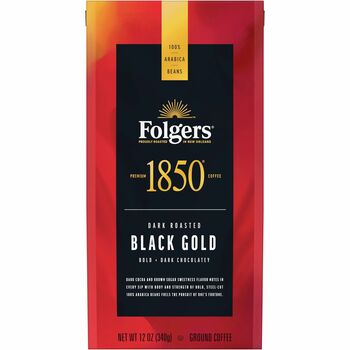 1850 Coffee, Black Gold, Dark Roast Ground, 12 oz. Bag, 6/CT
