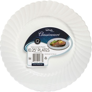 WNA Classicware Round Dinner Plates, Plastic, 10 1/4&quot;, Clear, 12 Plates/Pack