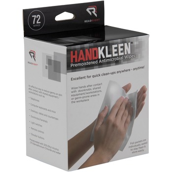 Read Right HandKleen Premoistened Antibacterial Wipes, 7 x 5, Foil Packet, 72/Box