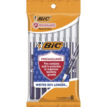 BIC PrevaGuard Ballpoint Pen, Stick, Medium 1 mm, Blue Ink/Blue Barrel, 8/Pack