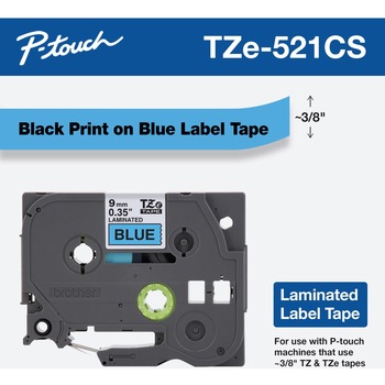Brother TZe Laminated Removable Label Tapes, 0.35&quot; x 26.2 ft, Black on Blue