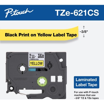Brother TZe Laminated Removable Label Tapes, 0.35&quot; x 26.2 ft, Black on Yellow