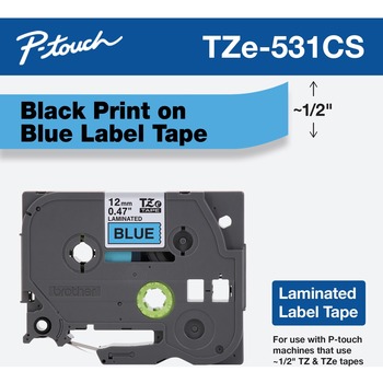 Brother TZe Laminated Removable Label Tapes, 0.47&quot; x 26.2 ft, Black on Blue