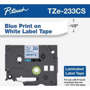 Brother TZe Laminated Removable Label Tapes, 0.47&quot; x 26.2 ft, Blue on White