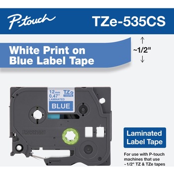Brother TZe Laminated Removable Label Tapes, 0.47&quot; x 26.2 ft, White on Blue