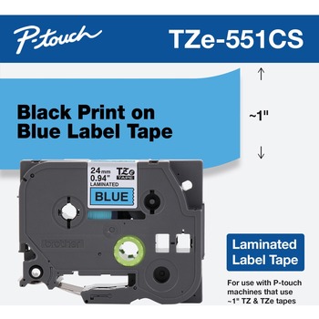 Brother TZe Laminated Removable Label Tapes, 0.94&quot; x 26.2 ft, Black on Blue