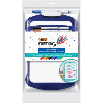 BIC Intensity Dry Erase Board/Markers Kit, 9 Markers/Dual-Sided Dry Erase Board, 7.8 x 11.8, White Surface, Plastic Blue Frame