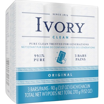 Ivory Individually Wrapped Bath Soap, White, 3.1oz Bar, 72/Carton