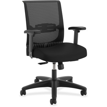 HON Convergence Chair, Adjustable Arms, Black Fabric/Black Plastic