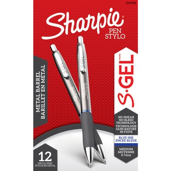Sharpie S-Gel Premium Metal Barrel Gel Pen, Retractable, Medium 0.7 mm, Blue Ink, Dozen