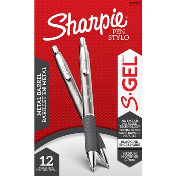 Sharpie S-Gel Premium Metal Barrel Gel Pen, Retractable, Medium 0.7 mm, Black Ink, Dozen