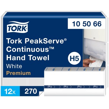 Tork PeakServe Continuous Hand Towel, 7.91 x 8.85, White, 270 Wipes/Pack, 12 Packs/Carton