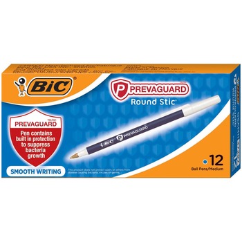 BIC PrevaGuard Ballpoint Pen, Stick, Medium 1 mm, Blue Ink/Blue Barrel, Dozen