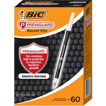 BIC PrevaGuard Ballpoint Pen, Stick, Medium 1 mm, Black Ink/Black Barrel, 60/Pack