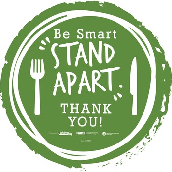 Tabbies BeSafe Messaging Floor Decals, Be Smart Stand Apart; Knife/Fork; Thank You, 12&quot; Dia., Green/White, 6/Pack