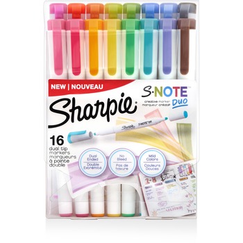 Sharpie S-Note Creative Markers, Assorted Ink Colors, Bullet/Chisel Tip, White Barrel, 16/Pack
