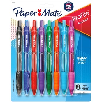 Paper Mate Profile Ballpoint Retractable Pen, Assorted Ink, Bold, 8/Set