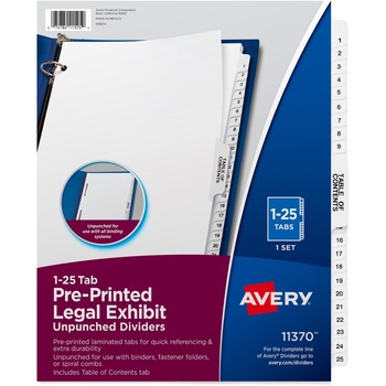 Avery Premium Collated Legal Dividers Style, Letter Size, Avery-Style, Side Tab Dividers, 1-25 &amp; Table of Contents Tab Set