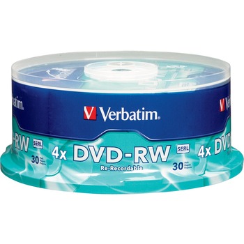 Verbatim DVD-RW Discs, 4.7GB, 4x, Spindle, 30/Pack