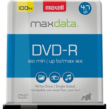 Maxell DVD-R Discs, 4.7GB, 16x, Spindle, Gold, 100/Pack