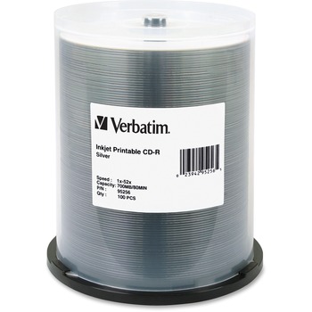 Verbatim CD-R, 52x, 700MB, Inkjet Printable, Silver, 100/Pack