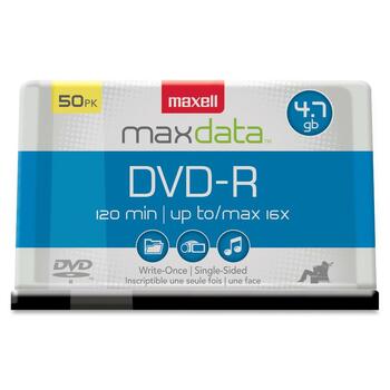 Maxell DVD-R Discs, 4.7GB, 16x, Spindle, Gold, 50/Pack
