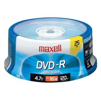 Maxell DVD-R Discs, 4.7GB, 16x, Spindle, Gold, 25/Pack