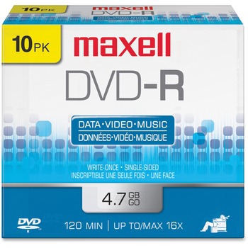 Maxell&#174; DVD-R Discs, 4.7GB, 16x, w/Jewel Cases, Gold, 10/Pack
