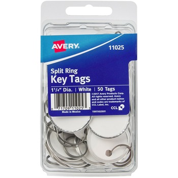 Avery Key Tags, Split Ring, 1 1/4&quot; Diameter, 50/PK