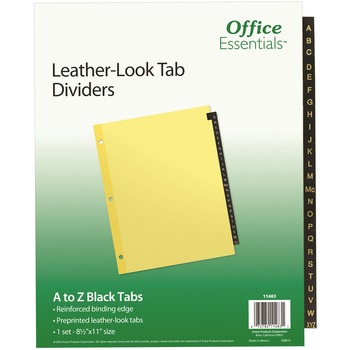 Office Essentials Black Leather Preprinted Tab Dividers, A-Z Tab