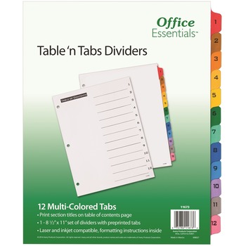 Office Essentials Table &#39;n Tabs&#174; Dividers with Multicolor Tabs, 1-12 Tab