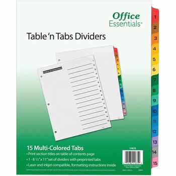 Office Essentials Table &#39;n Tabs&#174; Dividers with Multicolor Tabs, 1-15 Tab