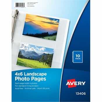 Avery Photo Pages, Horizontal, 4&quot; x 6&quot;, Acid-Free, 10/PK