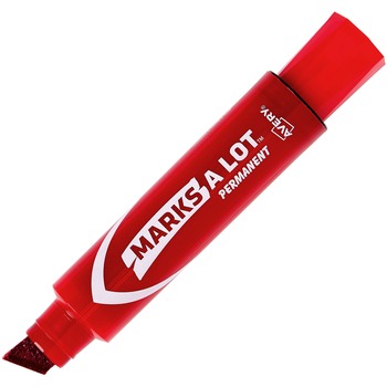 Marks-A-Lot Jumbo Desk-Style Permanent Marker, Chisel Tip, Red