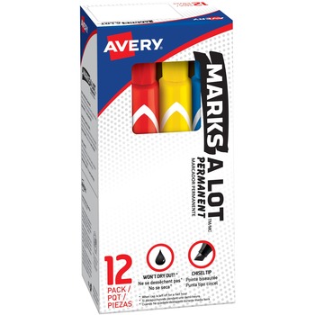 Marks-A-Lot&#174; Large Desk-Style Permanent Markers, Chisel Tip, Assorted Colors, 12/ST