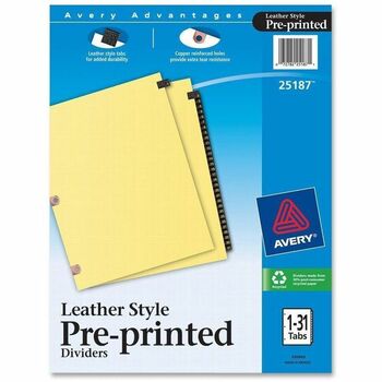 Avery Black Leather Preprinted Dividers, 31-Tab Set, 1-31