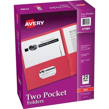 Avery Two-Pocket Folders, Embossed Paper, Red, 25/BX