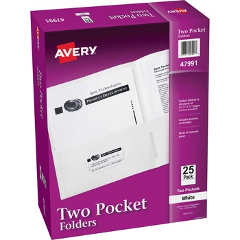 Avery Two-Pocket Folders, Embossed Paper, White, 25/BX