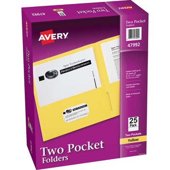 Avery Two-Pocket Folders, Embossed Paper, Yellow, 25/BX