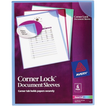Avery Corner Lock&#174; Document Sleeves, Assorted Colors, 6/CT