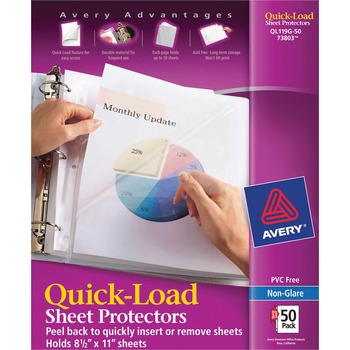 Avery Nonglare Quick Load™ Sheet Protectors 73803, Acid-Free, 50/BX