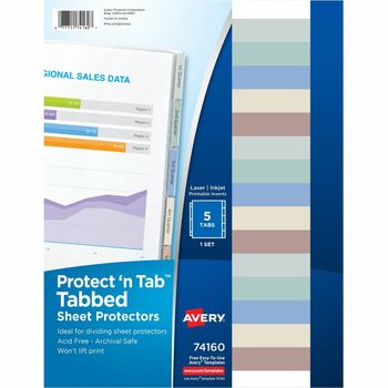 Avery Protect &#39;n Tab™ Tabbed Sheet Protectors, Acid-Free, 5 Tabs, 5/ST