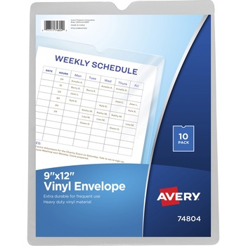 Avery Vinyl Envelopes, 9&quot; x 12&quot;, Clear, 10/PK